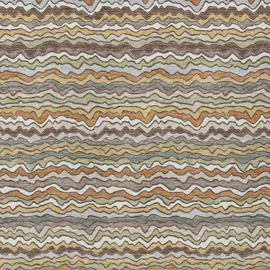 Taupe And Orange Striped Washable Indoor Outdoor Area Rug Photo 2