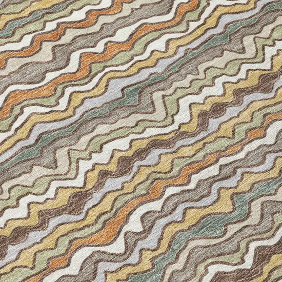 Taupe And Orange Striped Washable Indoor Outdoor Area Rug Photo 9