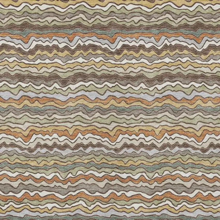 Taupe And Orange Striped Washable Indoor Outdoor Area Rug Photo 2