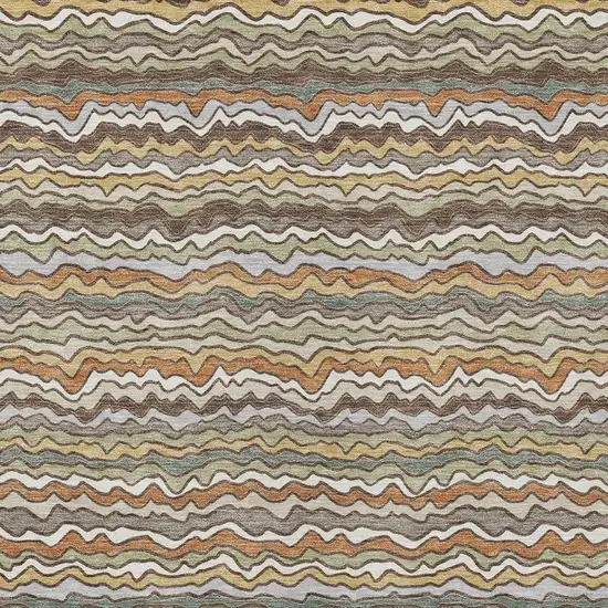 Taupe And Orange Striped Washable Indoor Outdoor Area Rug Photo 2
