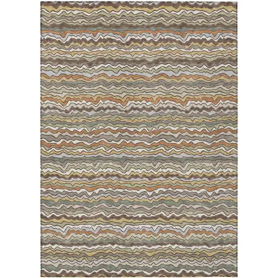 Taupe And Orange Striped Washable Indoor Outdoor Area Rug Photo 1