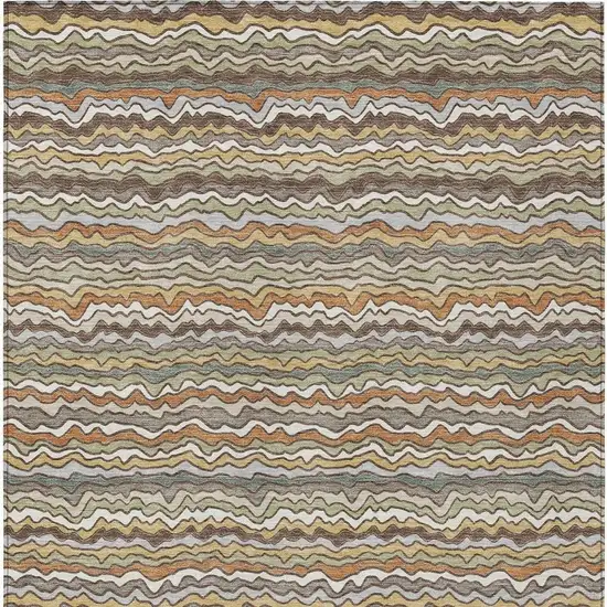 Taupe And Orange Striped Washable Indoor Outdoor Area Rug Photo 3