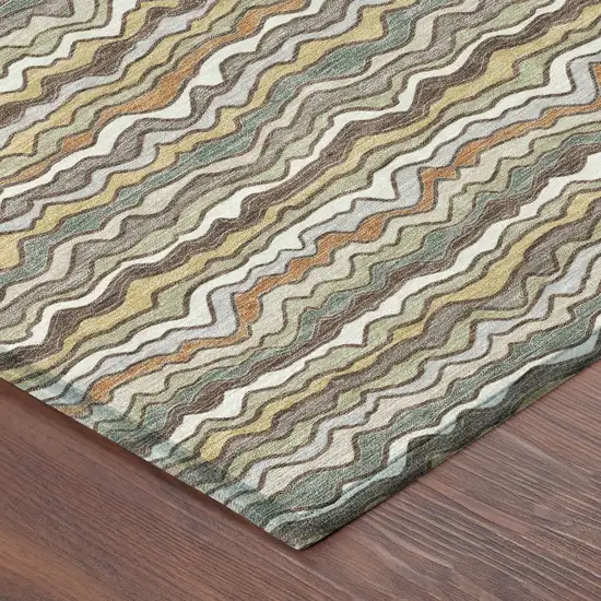 Taupe And Orange Striped Washable Indoor Outdoor Area Rug Photo 8