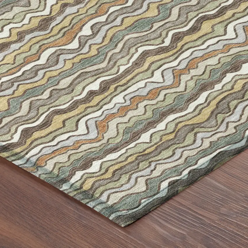 Taupe And Orange Striped Washable Indoor Outdoor Area Rug Photo 8