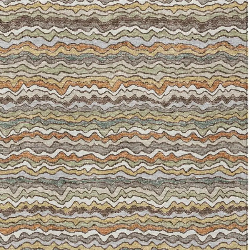 Taupe And Orange Striped Washable Indoor Outdoor Area Rug Photo 2