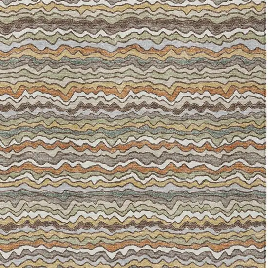 Taupe And Orange Striped Washable Indoor Outdoor Area Rug Photo 2