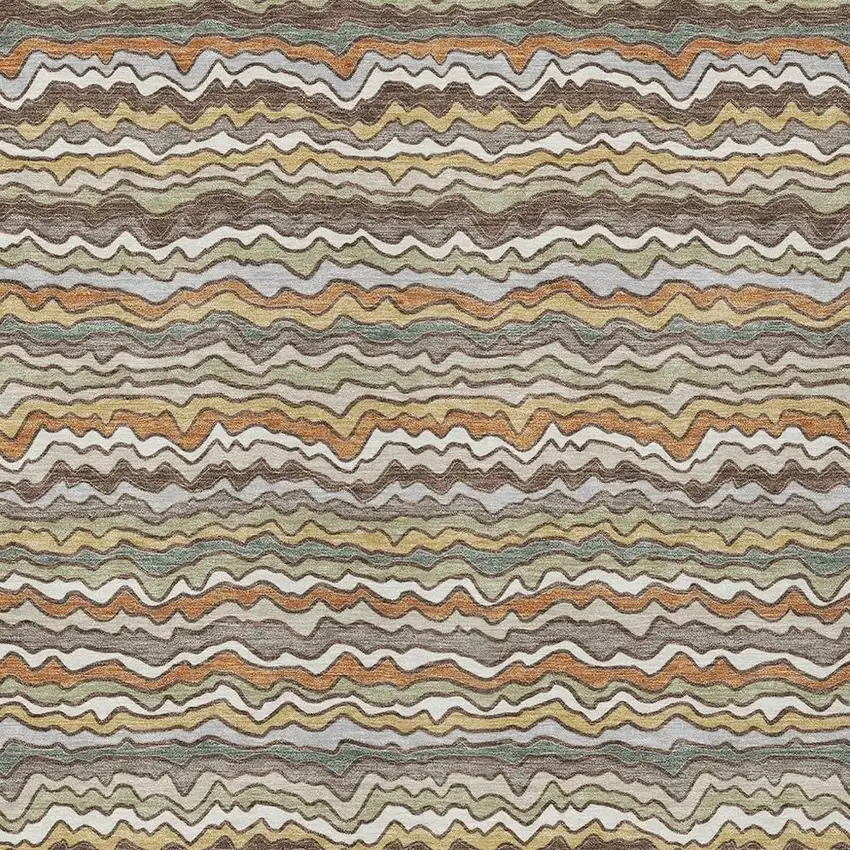 Taupe And Orange Striped Washable Indoor Outdoor Area Rug Photo 2