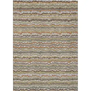 Photo of Taupe And Orange Striped Washable Indoor Outdoor Area Rug