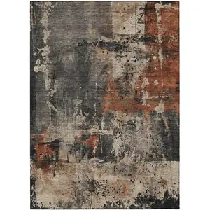 Photo of Taupe And Rust Abstract Washable Indoor Outdoor Area Rug