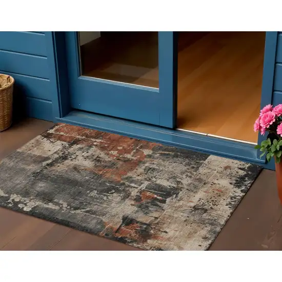 Taupe And Rust Abstract Washable Indoor Outdoor Area Rug Photo 2