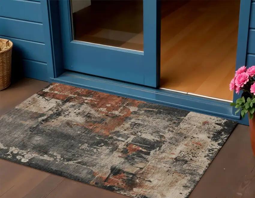 Taupe And Rust Abstract Washable Indoor Outdoor Area Rug Photo 2