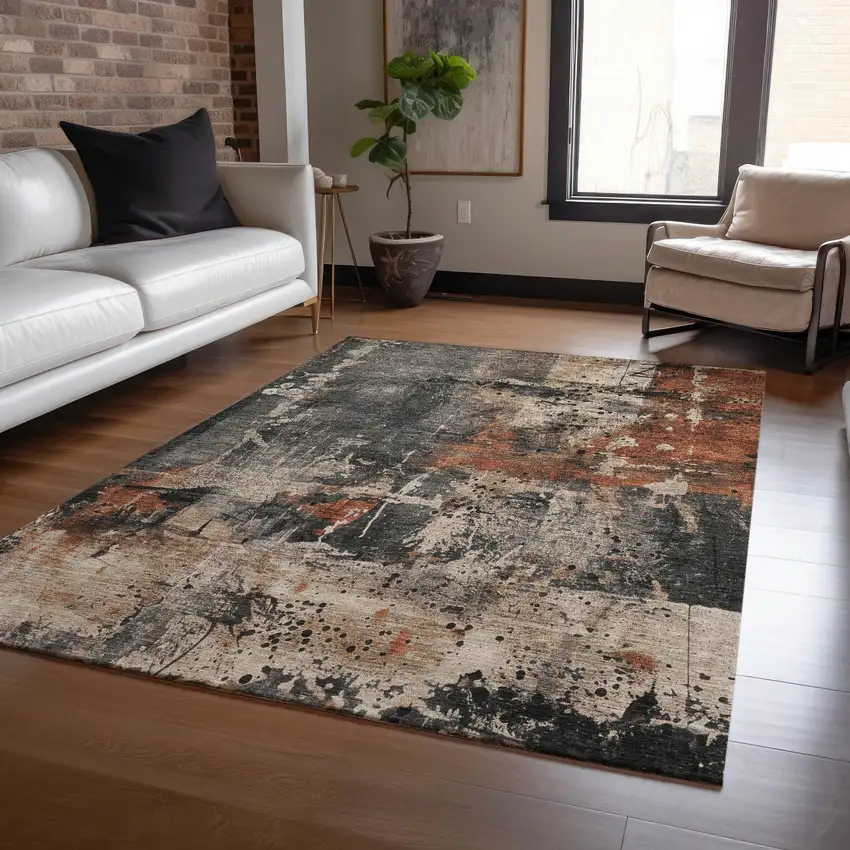 Taupe And Rust Abstract Washable Indoor Outdoor Area Rug Photo 5