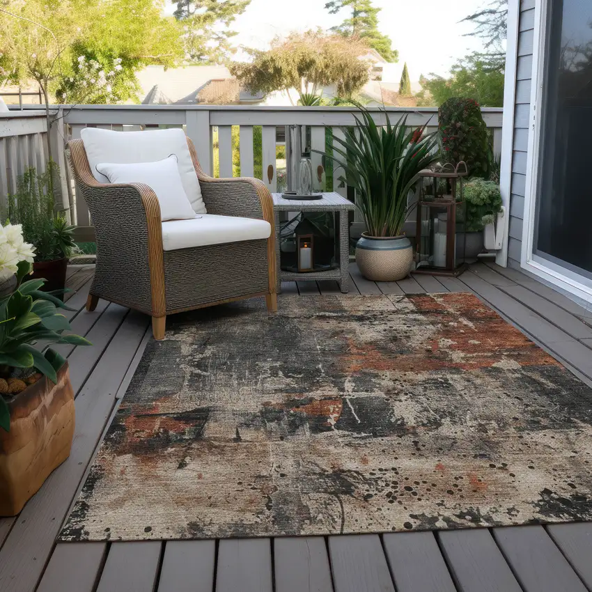 Taupe And Rust Abstract Washable Indoor Outdoor Area Rug Photo 7