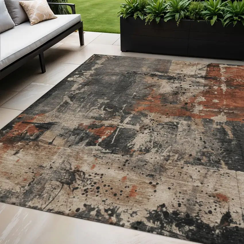 Taupe And Rust Abstract Washable Indoor Outdoor Area Rug Photo 2