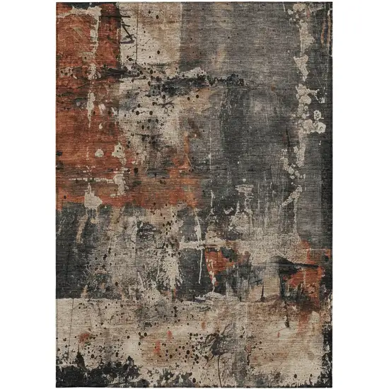 Taupe And Rust Abstract Washable Indoor Outdoor Area Rug Photo 7