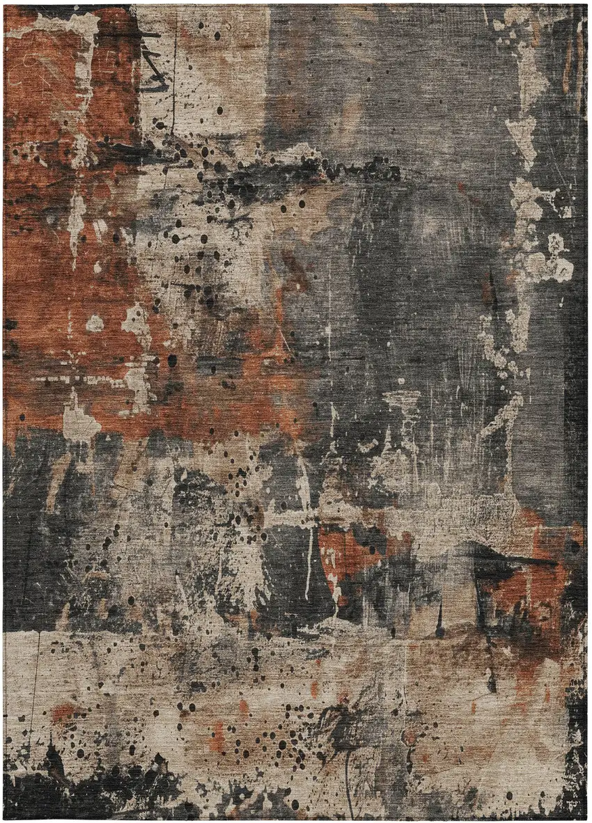 Taupe And Rust Abstract Washable Indoor Outdoor Area Rug Photo 7
