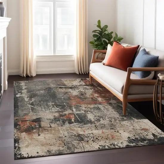Taupe And Rust Abstract Washable Indoor Outdoor Area Rug Photo 7