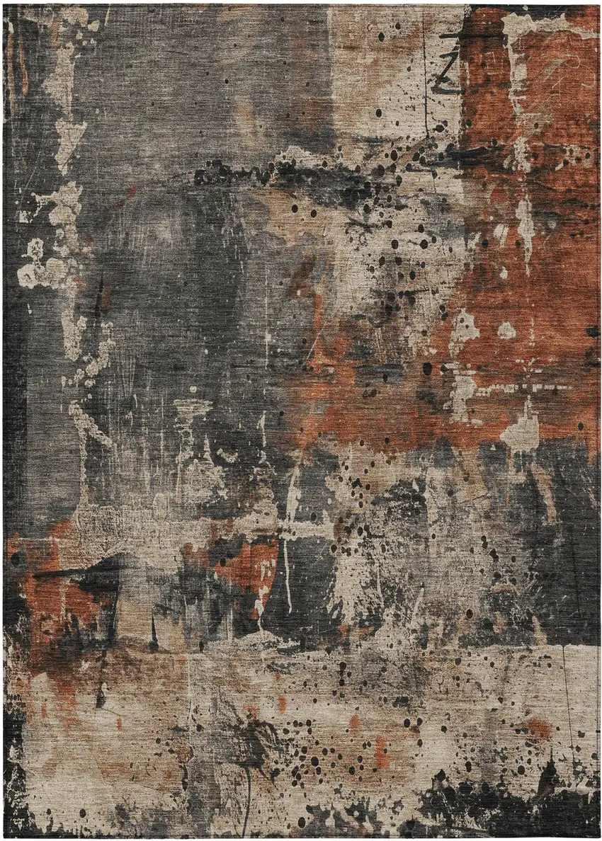 Taupe And Rust Abstract Washable Indoor Outdoor Area Rug Photo 1