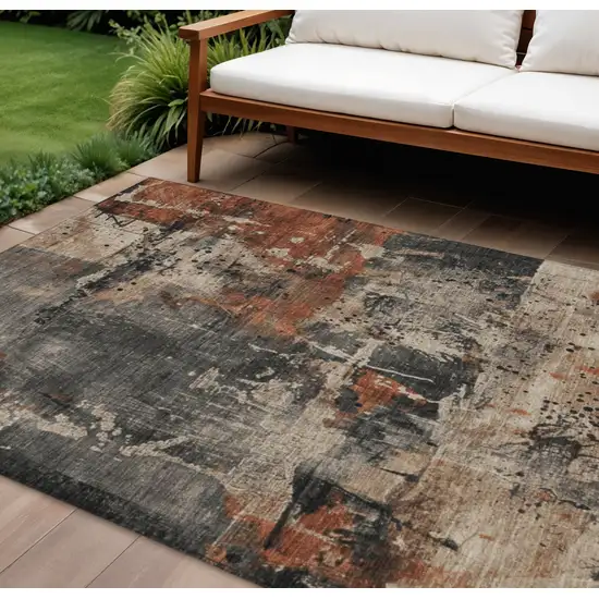 Taupe And Rust Abstract Washable Indoor Outdoor Area Rug Photo 2