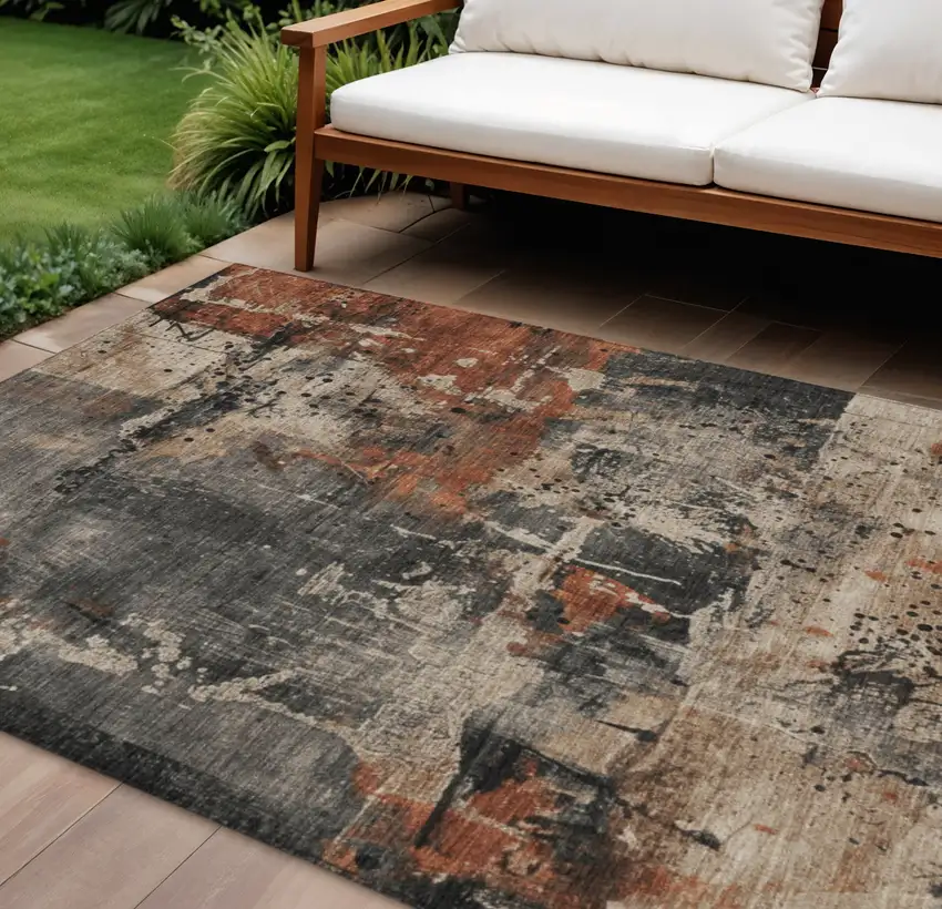 Taupe And Rust Abstract Washable Indoor Outdoor Area Rug Photo 2