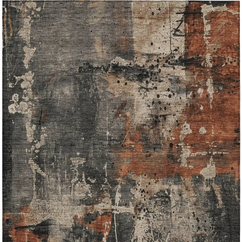 Taupe And Rust Abstract Washable Indoor Outdoor Area Rug Photo 6