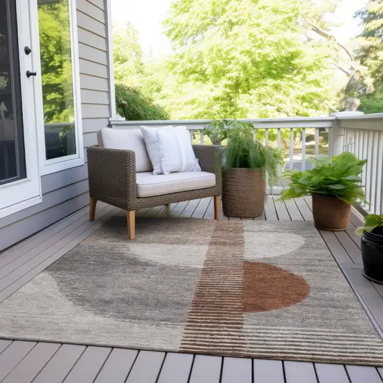 Taupe And Rust Geometric Washable Indoor Outdoor Area Rug Photo 8