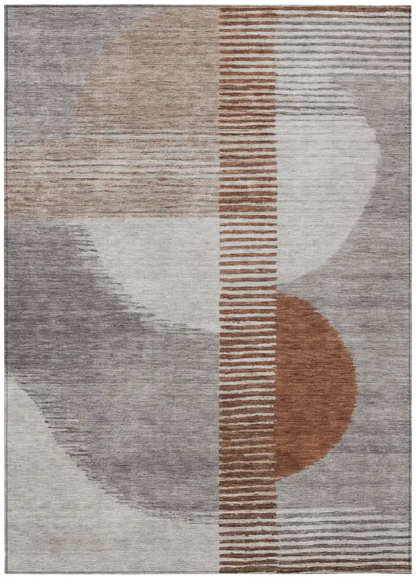 Taupe And Rust Geometric Washable Indoor Outdoor Area Rug Photo 9