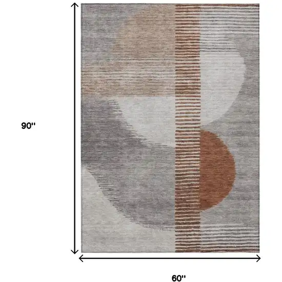 Taupe And Rust Geometric Washable Indoor Outdoor Area Rug Photo 9