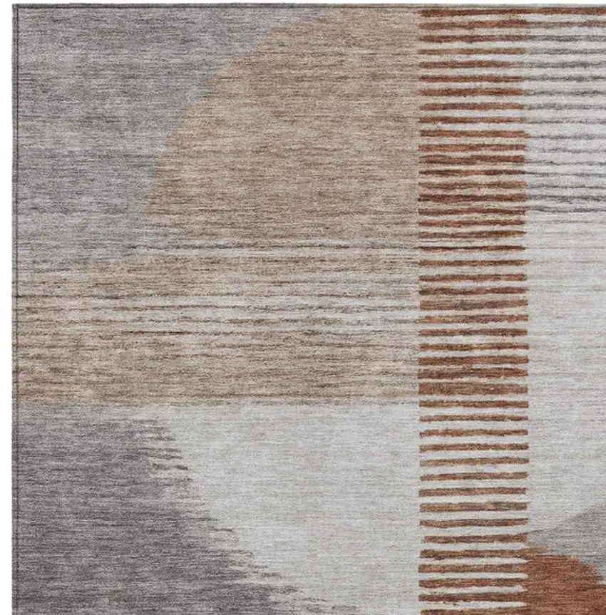 Taupe And Rust Geometric Washable Indoor Outdoor Area Rug Photo 7