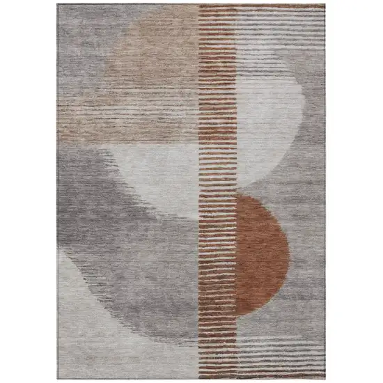 Taupe And Rust Geometric Washable Indoor Outdoor Area Rug Photo 9