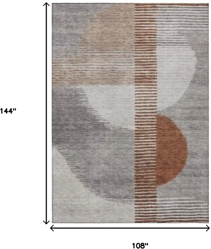 Taupe And Rust Geometric Washable Indoor Outdoor Area Rug Photo 9