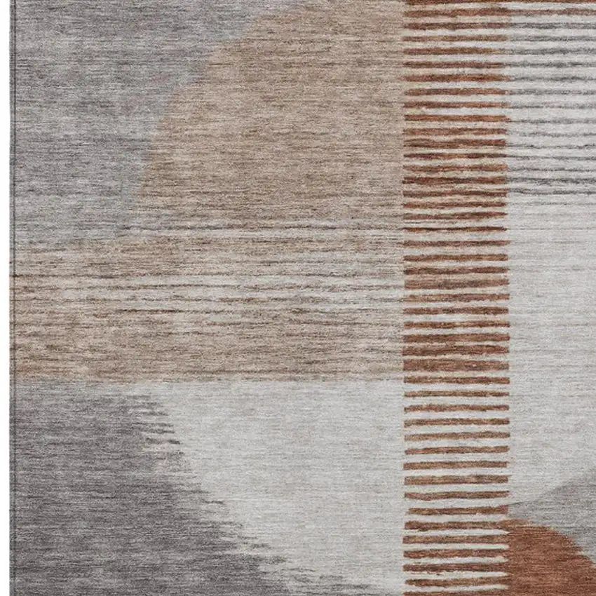 Taupe And Rust Geometric Washable Indoor Outdoor Area Rug Photo 7