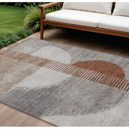 Taupe And Rust Geometric Washable Indoor Outdoor Area Rug Photo 2