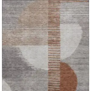 Photo of Taupe And Rust Geometric Washable Indoor Outdoor Area Rug