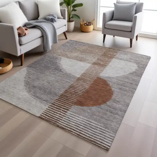 Taupe And Rust Geometric Washable Indoor Outdoor Area Rug Photo 6