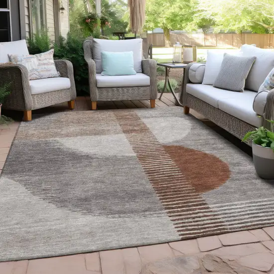 Taupe And Rust Geometric Washable Indoor Outdoor Area Rug Photo 5