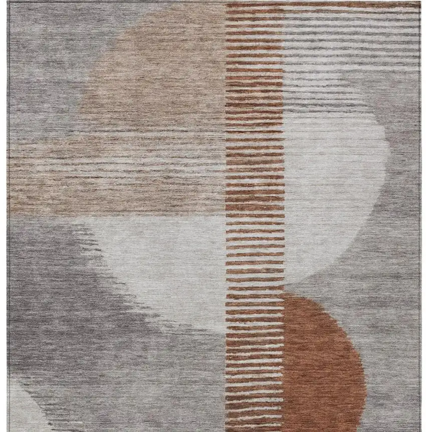 Taupe And Rust Geometric Washable Indoor Outdoor Area Rug Photo 1