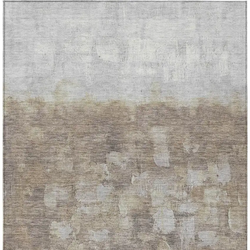 Taupe And Silver Abstract Washable Indoor Outdoor Area Rug Photo 5