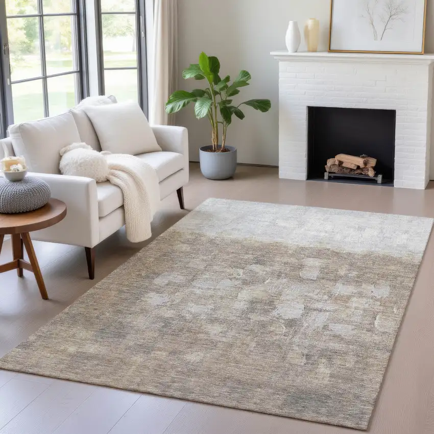 Taupe And Silver Abstract Washable Indoor Outdoor Area Rug Photo 7