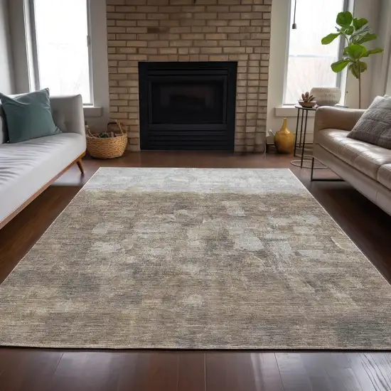 Taupe And Silver Abstract Washable Indoor Outdoor Area Rug Photo 8