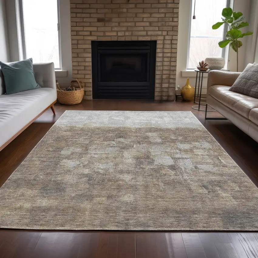 Taupe And Silver Abstract Washable Indoor Outdoor Area Rug Photo 8