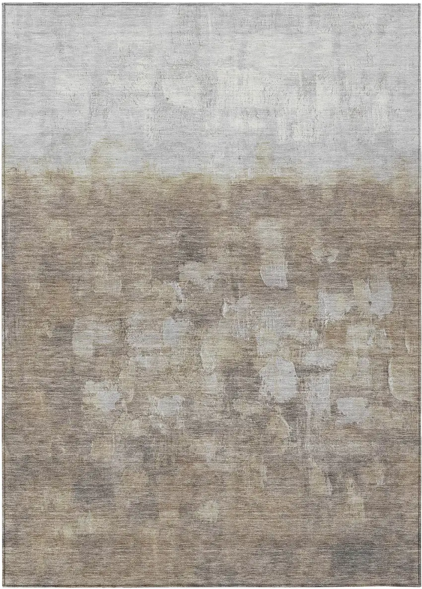 Taupe And Silver Abstract Washable Indoor Outdoor Area Rug Photo 2
