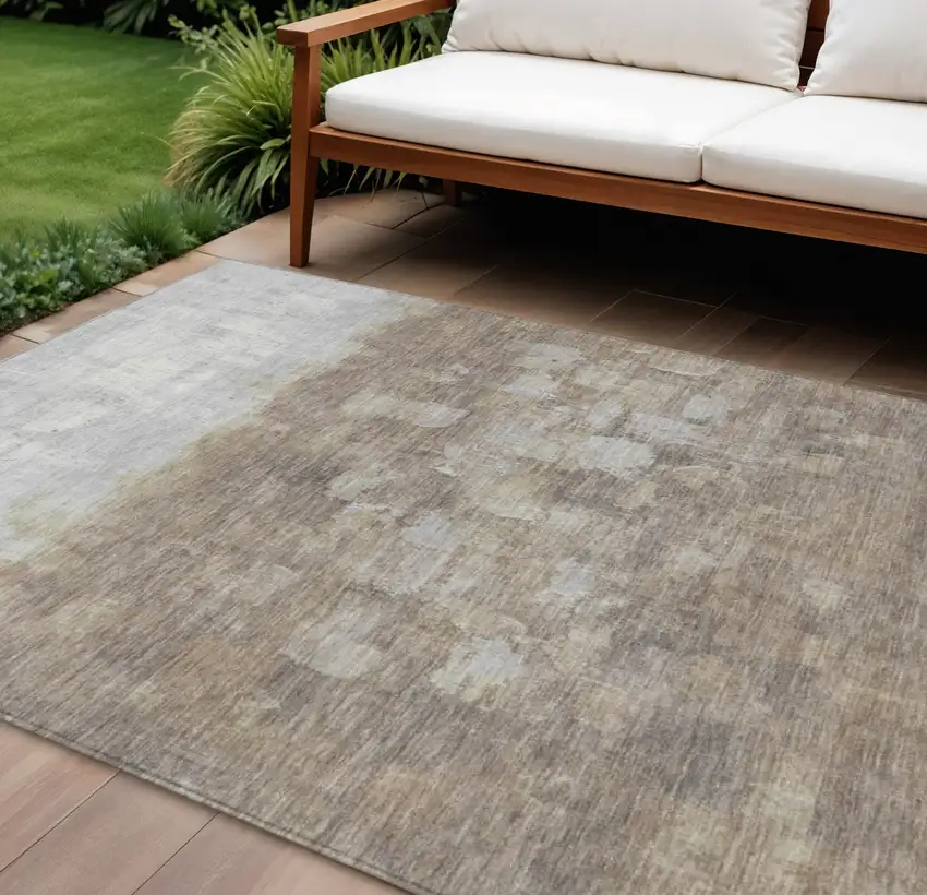 Taupe And Silver Abstract Washable Indoor Outdoor Area Rug Photo 1