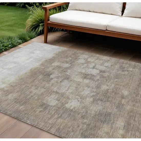 Taupe And Silver Abstract Washable Indoor Outdoor Area Rug Photo 1