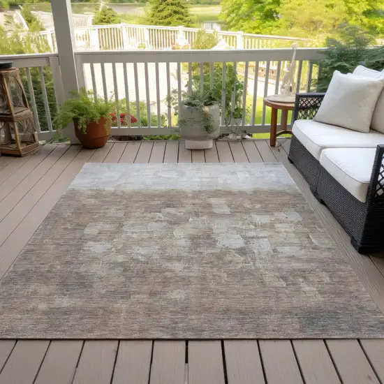 Taupe And Silver Abstract Washable Indoor Outdoor Area Rug Photo 9