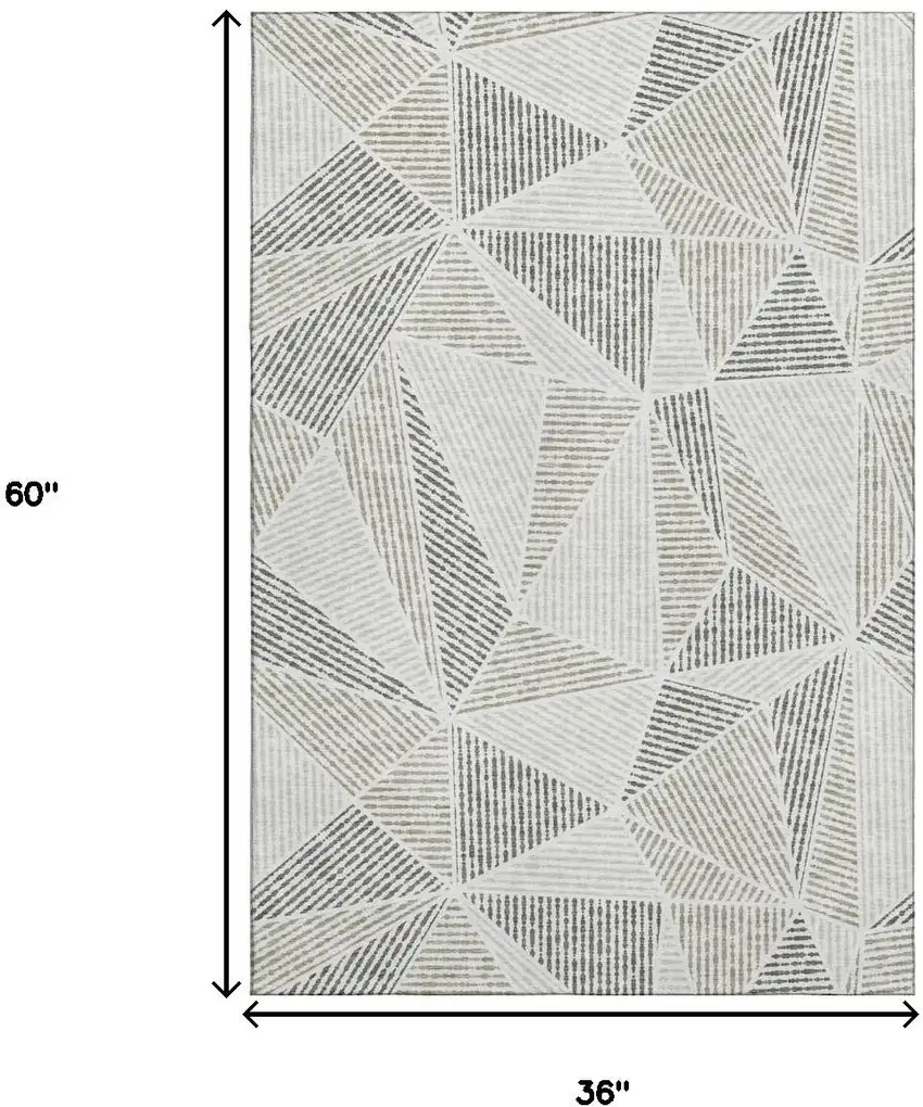 Taupe And Silver Geometric Washable Area Rug With UV Protection Photo 3