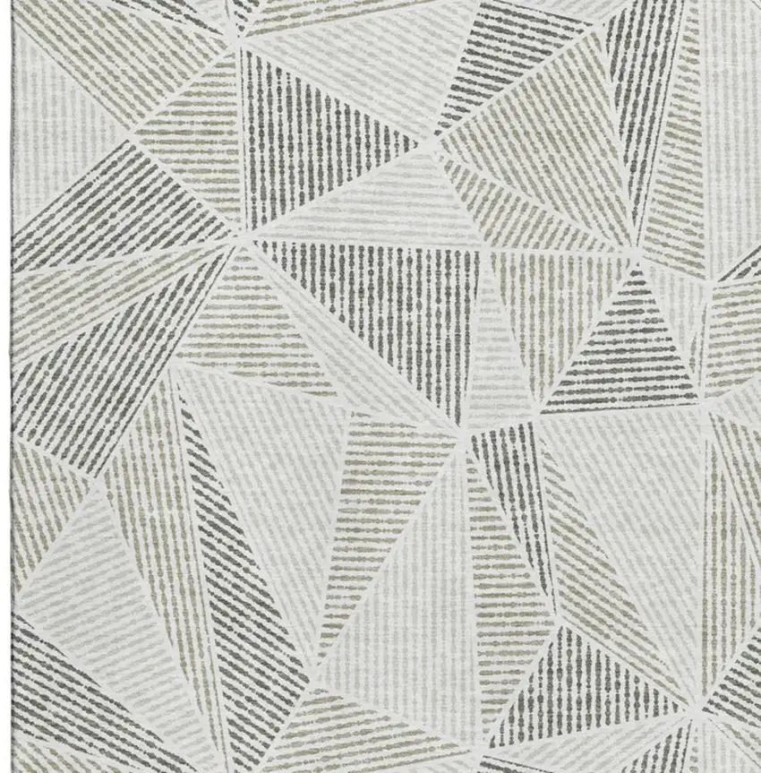 Taupe And Silver Geometric Washable Area Rug With UV Protection Photo 4