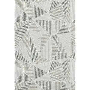 Photo of Taupe And Silver Geometric Washable Area Rug With UV Protection