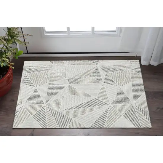 Taupe And Silver Geometric Washable Area Rug With UV Protection Photo 2