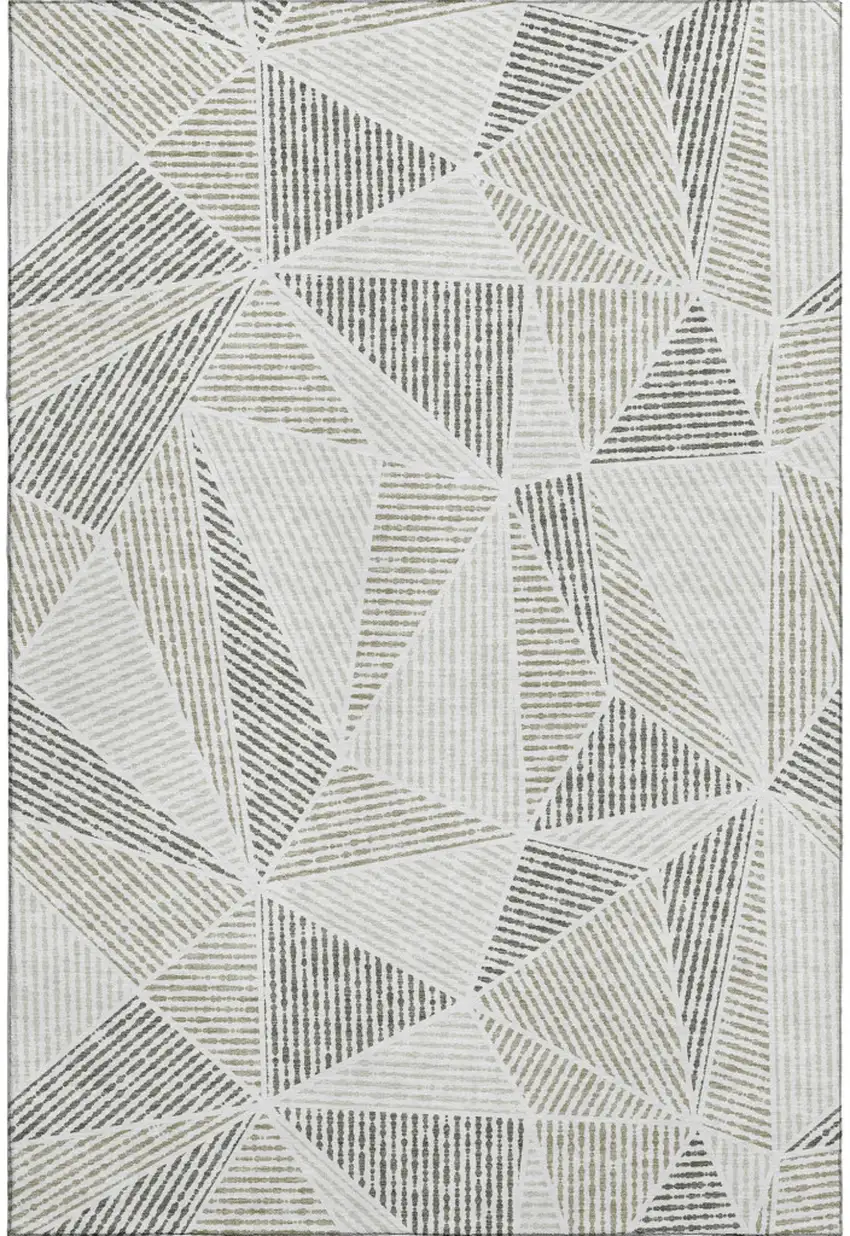 Taupe And Silver Geometric Washable Area Rug With UV Protection Photo 1
